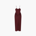 SAINT CLAIRE Riviera Satin Dress featuring a flowing design with a smooth satin fabric and elegant silhouette.