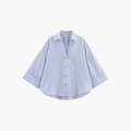 SAINT CLAIRE Sloane striped shirt featuring horizontal navy and white stripes, long sleeves, and a classic collar.