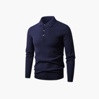 Saint Moritz Oxford Classic Sweater in navy with ribbed cuffs and collar, showcasing a cozy, stylish knit design.