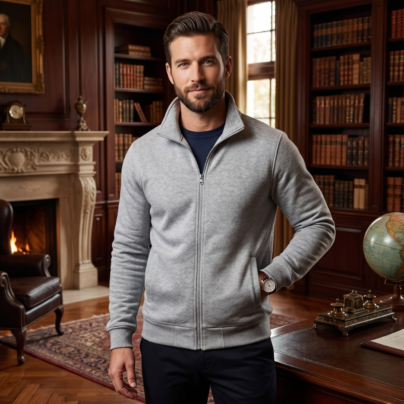 Saint Moritz Alpine zip-up knit jacket featuring a cozy design with a front zipper and ribbed cuffs, ideal for casual wear.