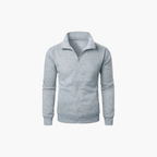 Saint Moritz Alpine zip-up knit jacket featuring a cozy design with a high collar and ribbed cuffs, displayed in a front view.