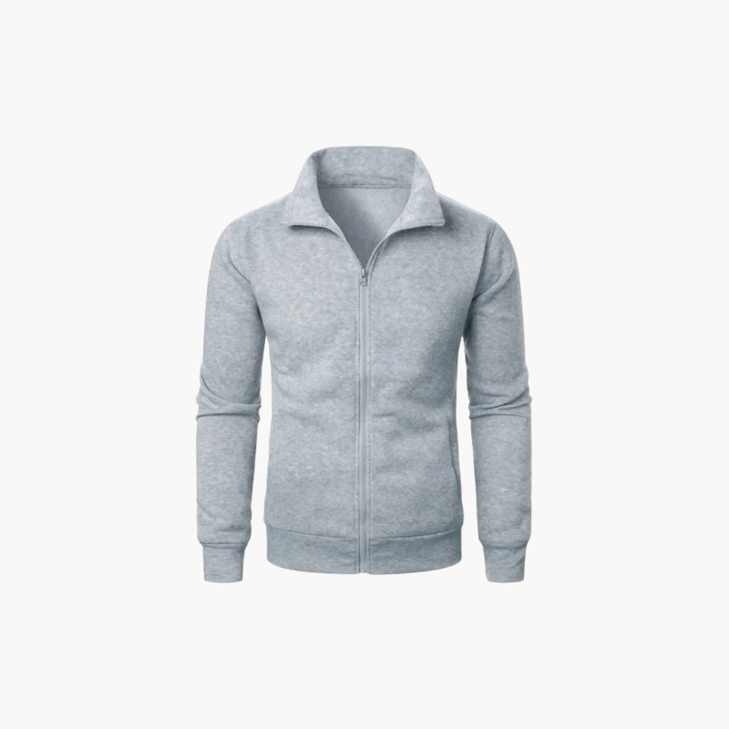 Saint Moritz Alpine zip-up knit jacket featuring a cozy design with a high collar and ribbed cuffs, displayed in a front view.