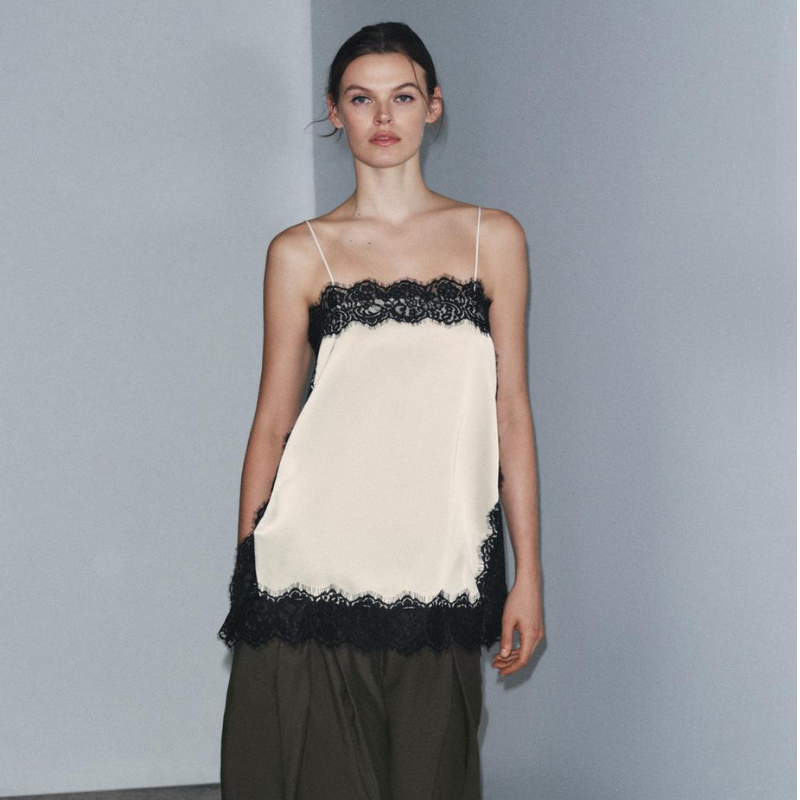 SAINT CLAIRE velour lace camisole featuring delicate lace details and a soft, luxurious velour fabric.