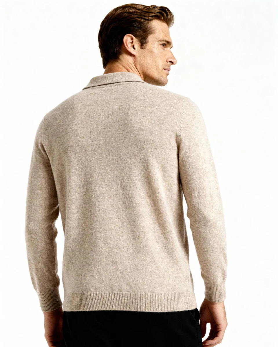Saint Moritz 100% cashmere Kensington Classic Polo shirt in navy, featuring a collared design and ribbed cuffs.