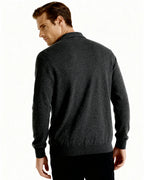 Saint Moritz 100% cashmere Kensington classic polo shirt, close-up of navy blue knit fabric and collar detail.
