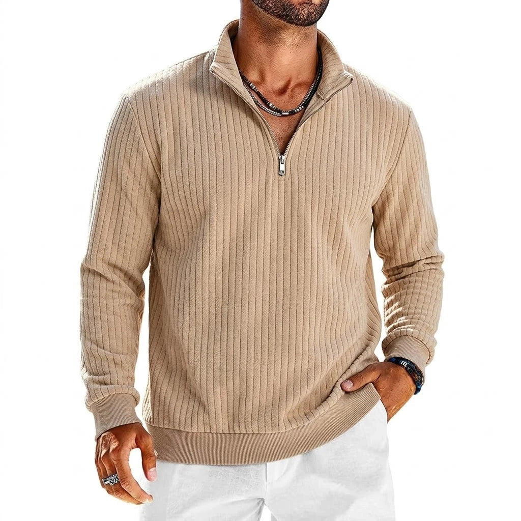 Saint Moritz Aspen striped half-zip sweater featuring a stylish striped pattern and a half-zip collar in a cozy knit fabric.