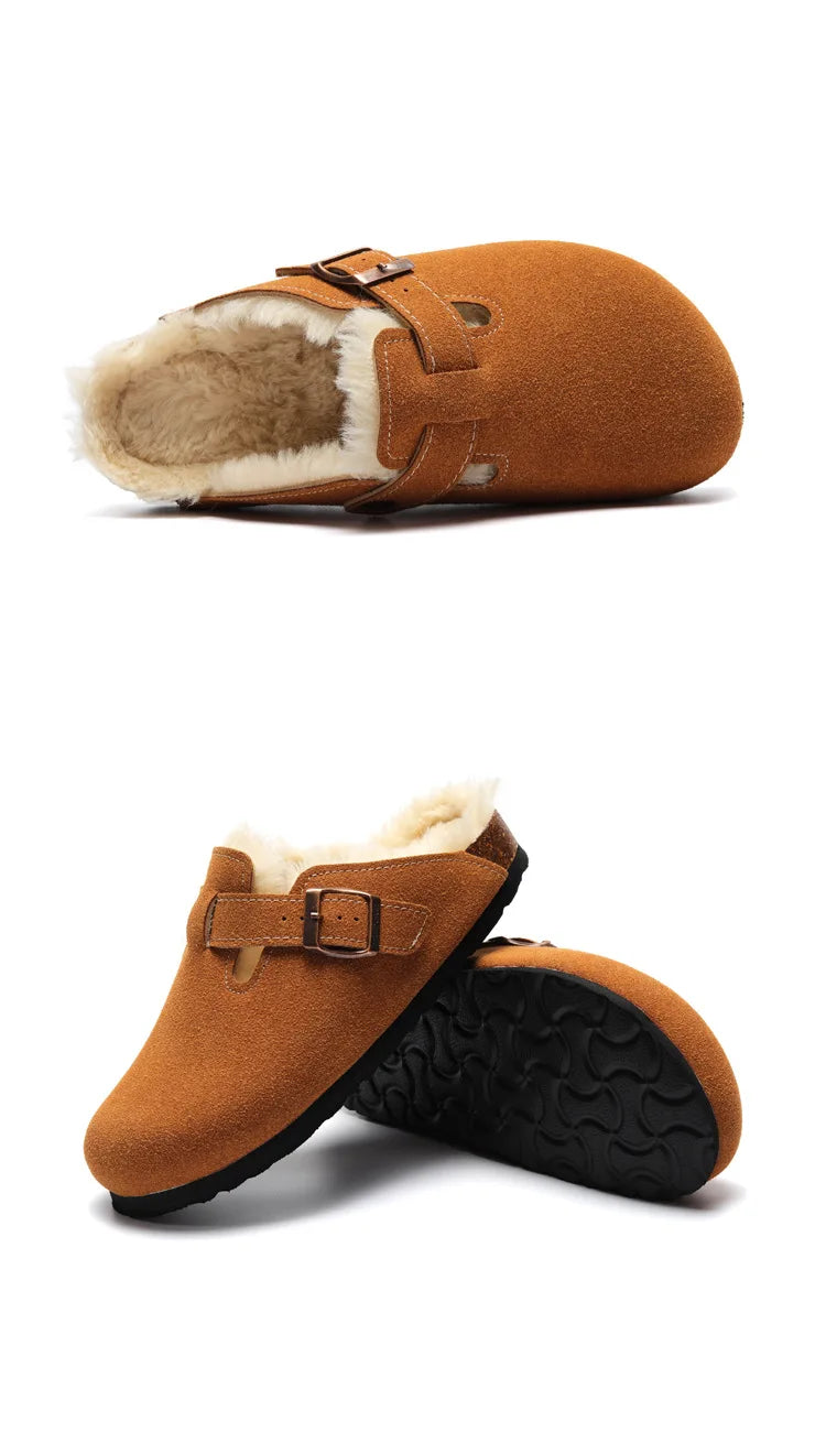 Saint Moritz St. Moritz Clog showing dark leather upper and wooden sole with slip-on design