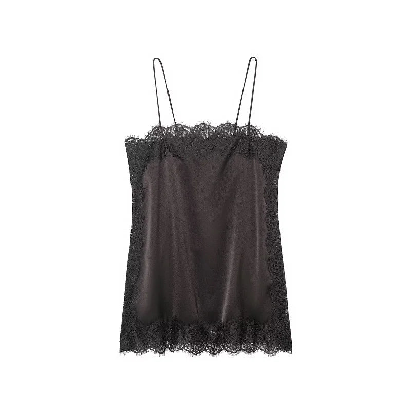 SAINT CLAIRE velour lace camisole featuring delicate lace details and soft velour fabric, shown on a neutral background