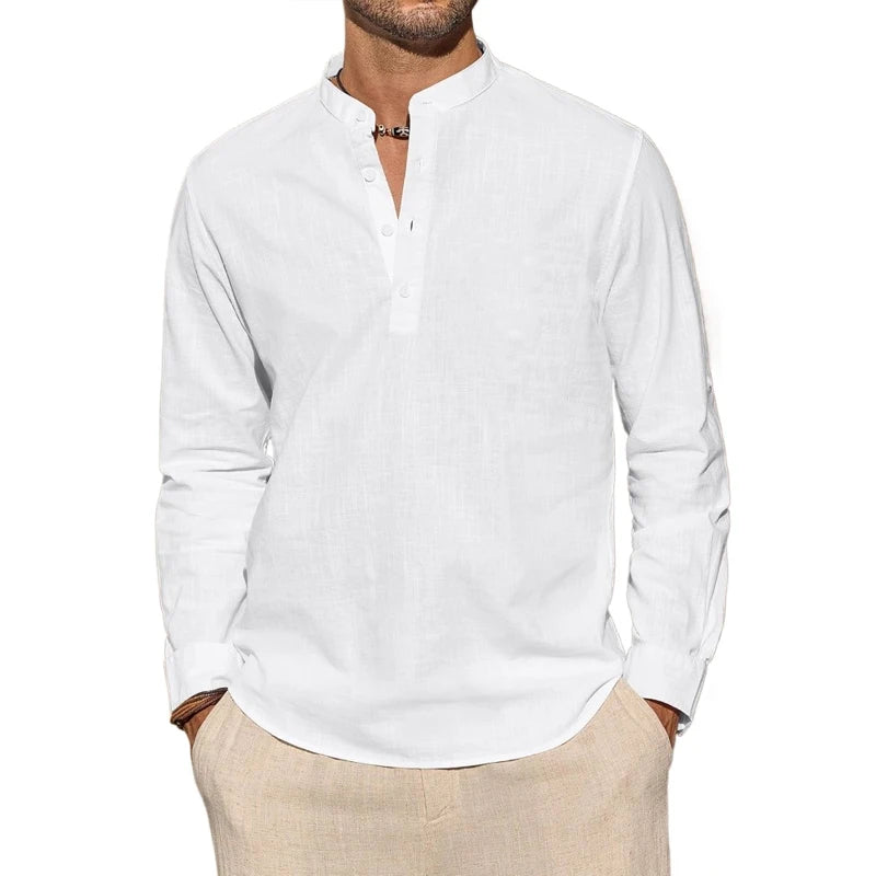 Saint Moritz Marbella stand collar shirt displayed on a hanger, showcasing its stylish collar and fabric details.