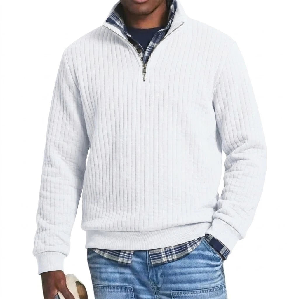 Saint Moritz striped quarter-zip pullover featuring a classic design and comfortable fit, shown on a plain background.