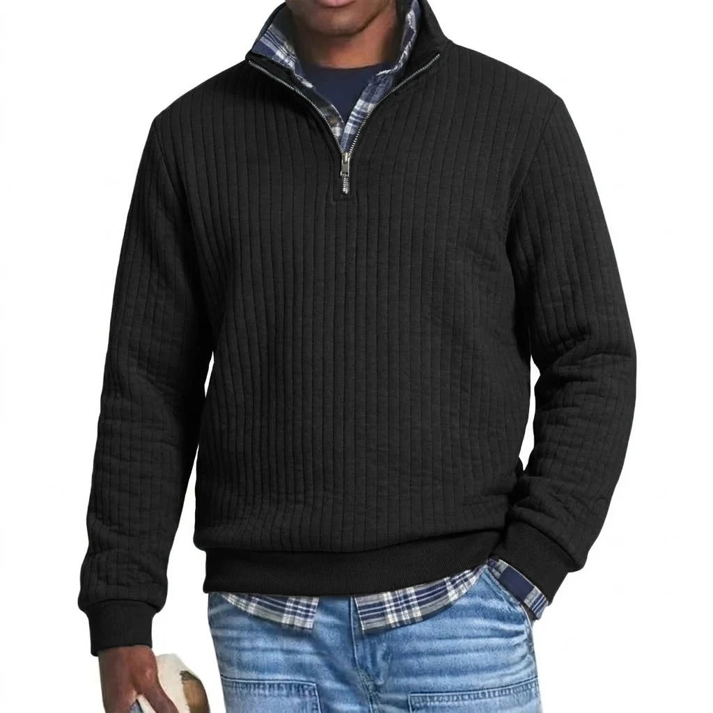 Saint Moritz striped quarter-zip sweater with ribbed collar and cuffs, featuring a stylish horizontal stripe pattern.