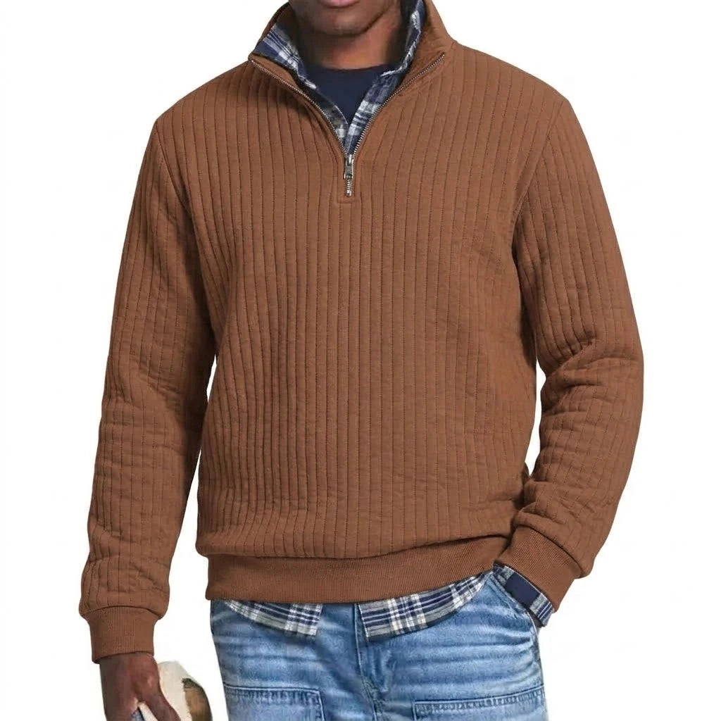 Saint Moritz striped quarter-zip sweater featuring a classic design and ribbed collar, displayed on a neutral background.