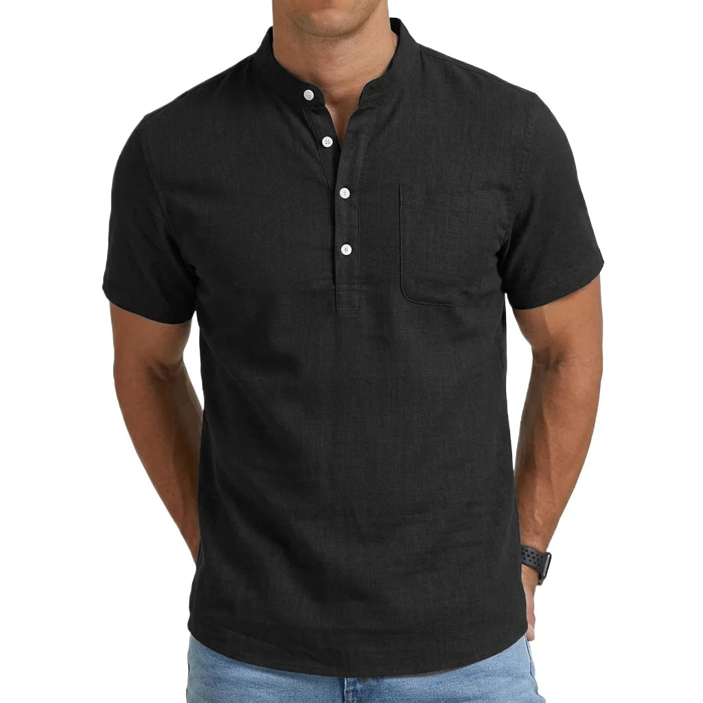 Saint Moritz Positano linen-style shirt in light fabric, displayed on a hanger with a relaxed fit and neutral tones.