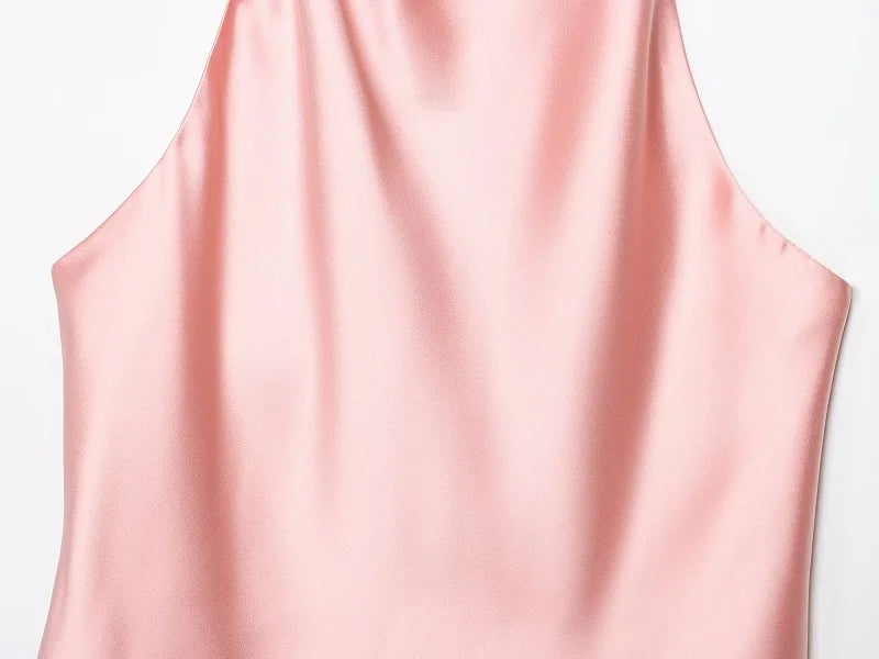 SAINT CLAIRE noir satin backless camisole with sleek satin fabric and elegant backless design, perfect for stylish evening wear.