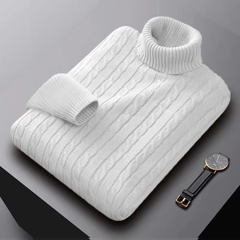 Saint Moritz Zermatt Turtleneck Cashmere Sweater in beige, soft knit with ribbed collar and cuffs, close-up of fabric texture.