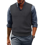 Saint Moritz Windsor sweater vest in navy, featuring a ribbed knit pattern and V-neck design, laid flat on a white background.