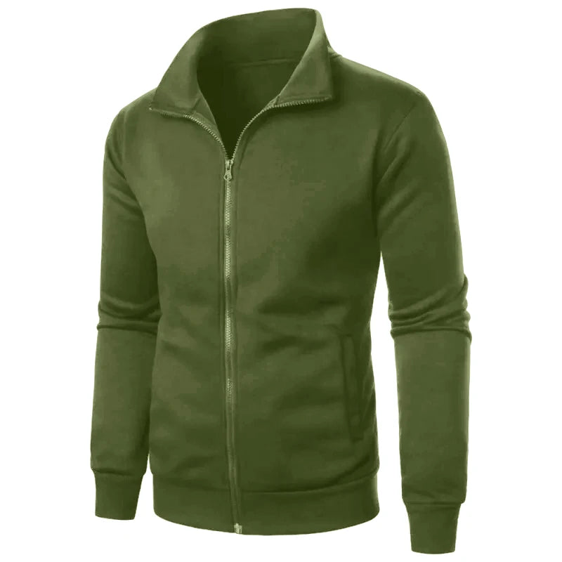 Saint Moritz Alpine zip-up knit jacket displayed on a model, showcasing its cozy knit fabric and stylish design.