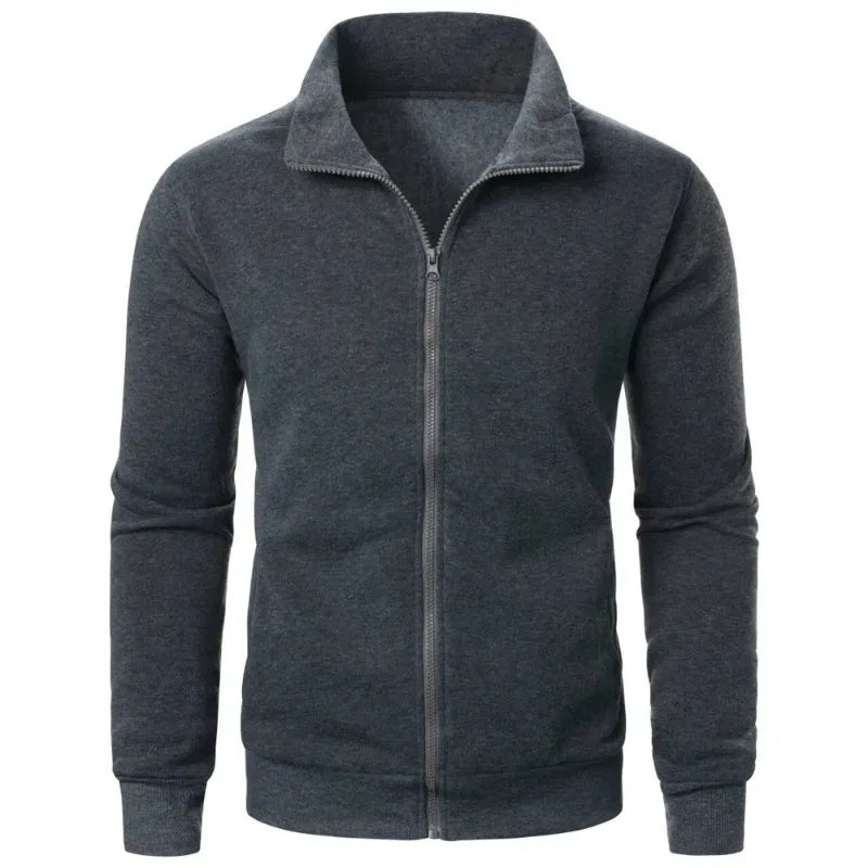 Saint Moritz Alpine zip-up knit jacket in cozy, textured fabric, displayed on a hanger against a plain background.