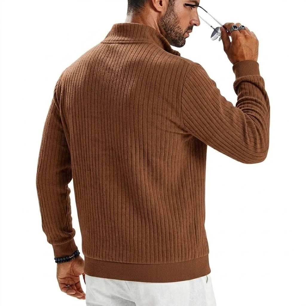 Saint Moritz Aspen Striped Half-Zip sweater featuring a stylish striped pattern and a half-zip neckline.