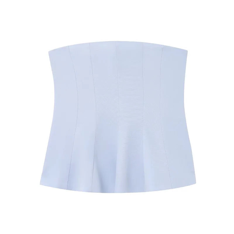 Saint Claire Épure backless top in black with sleek design, featuring thin straps and a fitted silhouette.