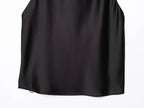 Saint Claire Noir satin backless camisole featuring smooth fabric and delicate straps, stylish nightwear or layered top option.