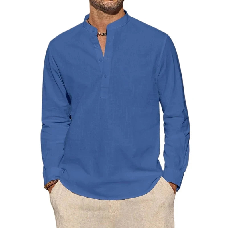 Marbella stand collar shirt by Saint Moritz, shown in a close-up image highlighting the collar and fabric details.
