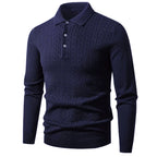 Saint Moritz Oxford Classic Sweater in navy, featuring a ribbed collar and cuffs, shown on a mannequin.