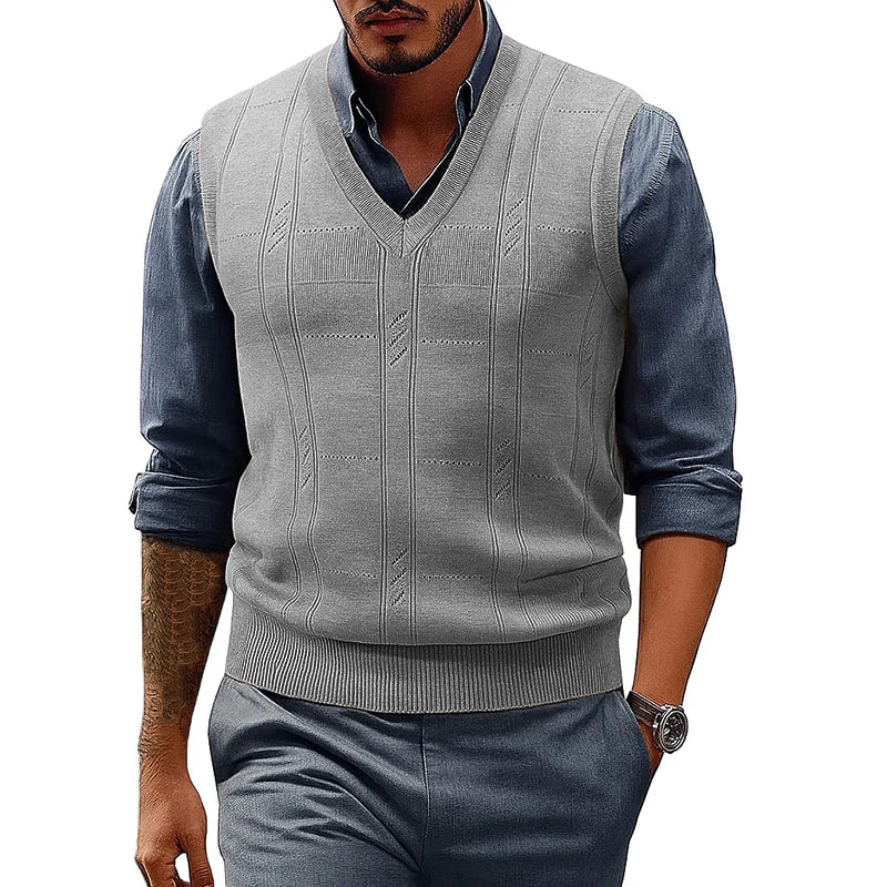 Saint Moritz Windsor sweater vest in navy, featuring a V-neck design and ribbed trim, laid flat on a neutral background.