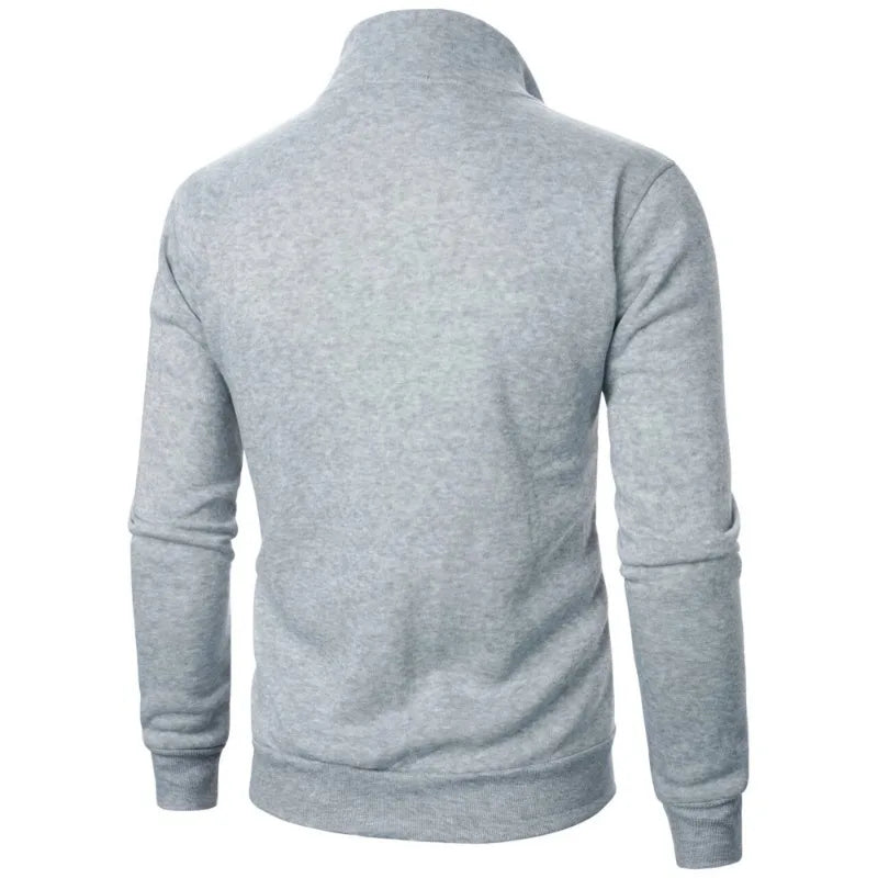Saint Moritz Alpine zip-up knit jacket in cozy wool with a high collar and front zipper, displayed on a neutral background.