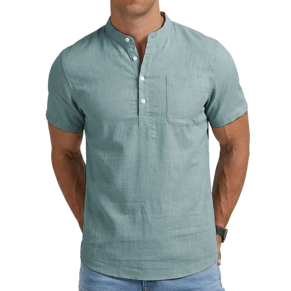 Saint Moritz Positano linen-style shirt in light fabric, featuring a relaxed fit and casual collar, displayed on a hanger.