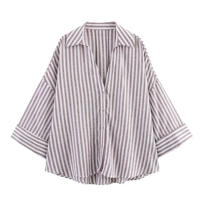 Saint Claire Sloane striped shirt in navy and white, featuring a classic button-down design and long sleeves.