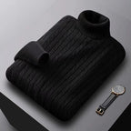 Saint Moritz Zermatt turtleneck cashmere sweater in soft beige, close-up of the cozy knit fabric and high neckline.