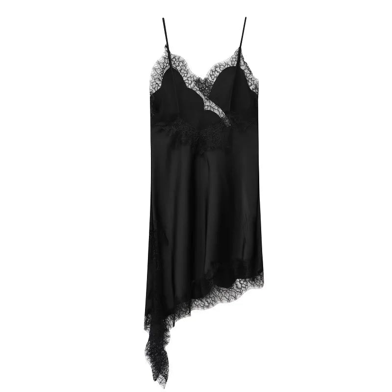 SAINT CLAIRE Selene asymmetrical mini dress in black, featuring a stylish, modern design with unique hemline and fitted silhouette.