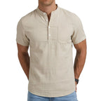 Saint Moritz Positano linen-style shirt displayed on a hanger, showcasing lightweight fabric and relaxed fit for casual wear.