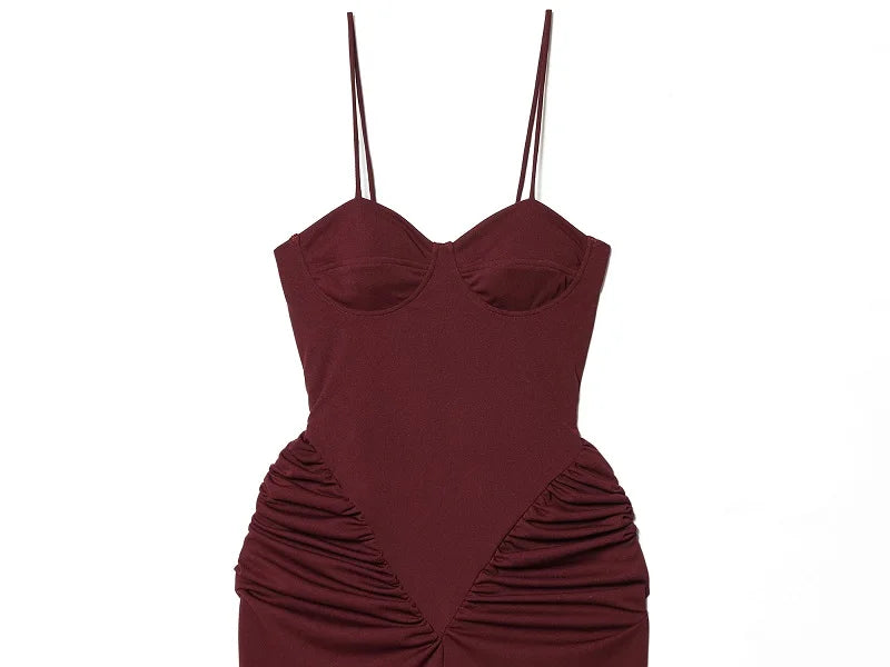 SAINT CLAIRE Riviera Satin Dress displayed on a hanger, showcasing the elegant, smooth satin fabric and classic design.