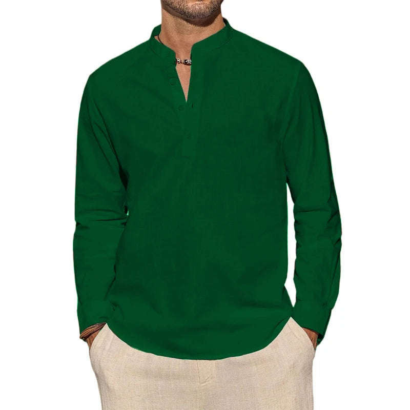 Saint Moritz Marbella stand collar shirt displayed on a hanger, featuring a sleek design with a button-up front and classic collar.
