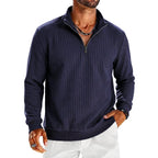Saint Moritz Aspen Striped Half-Zip sweater with a close-up view of the striped pattern and half-zip collar.