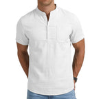 Saint Moritz Positano linen-style shirt displayed on a hanger, showcasing its lightweight fabric and relaxed fit.
