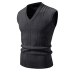 Saint Moritz Windsor sweater vest in navy, featuring a ribbed collar and button-up front, styled over a shirt.