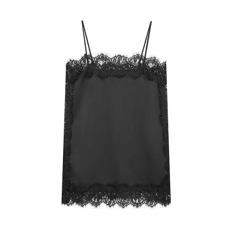 SAINT CLAIRE velour lace camisole featuring delicate lace details and a soft velour fabric, perfect for elegant loungewear