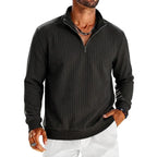 Saint Moritz Aspen Striped Half-Zip sweater featuring a close-up of the ribbed collar and colorful striped pattern.