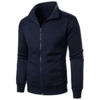 Saint Moritz Alpine zip-up knit jacket shown in gray with a high collar and ribbed cuffs, perfect for casual winter wear.