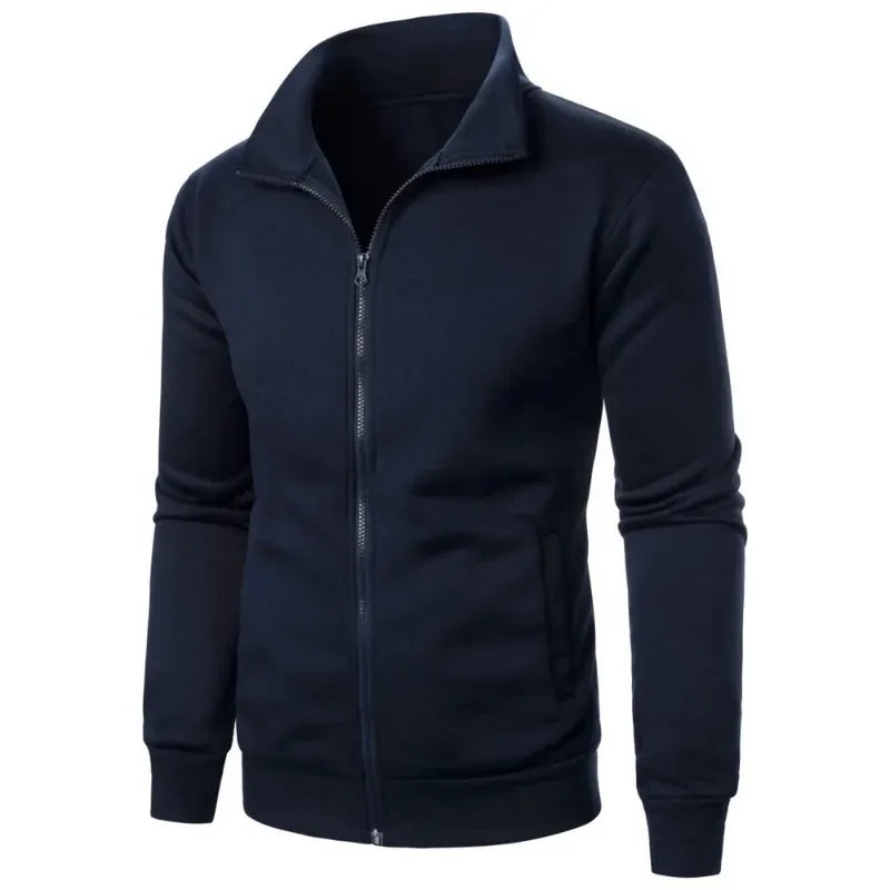 Saint Moritz Alpine zip-up knit jacket shown in gray with a high collar and ribbed cuffs, perfect for casual winter wear.
