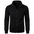 Saint Moritz Alpine zip-up knit jacket displayed in charcoal gray, featuring a cozy collar and front zipper closure.