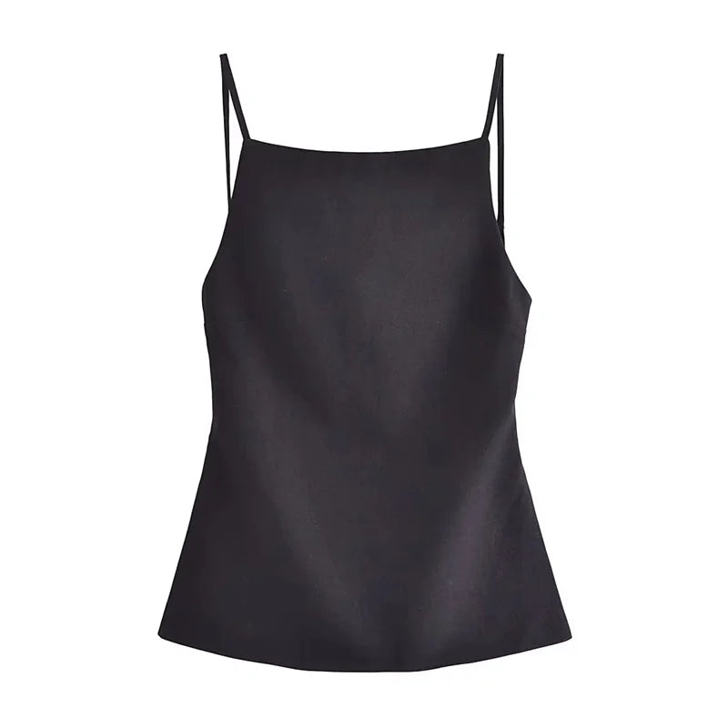 SAINT CLAIRE Celeste Cami Top in soft fabric, featuring a sleeveless design and delicate straps, displayed on a hanger.