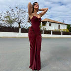 SAINT CLAIRE Riviera Satin Dress in elegant satin fabric, showcasing a flowing design with a flattering fit and sophisticated style.