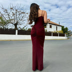 SAINT CLAIRE Riviera Satin Dress featuring elegant satin fabric, fitted silhouette, and stylish design perfect for formal occasions.