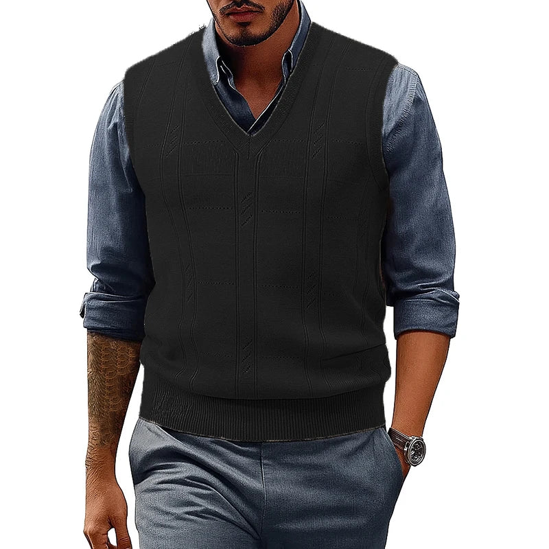 Saint Moritz Windsor sweater vest in navy, featuring a ribbed V-neck design and knit texture.