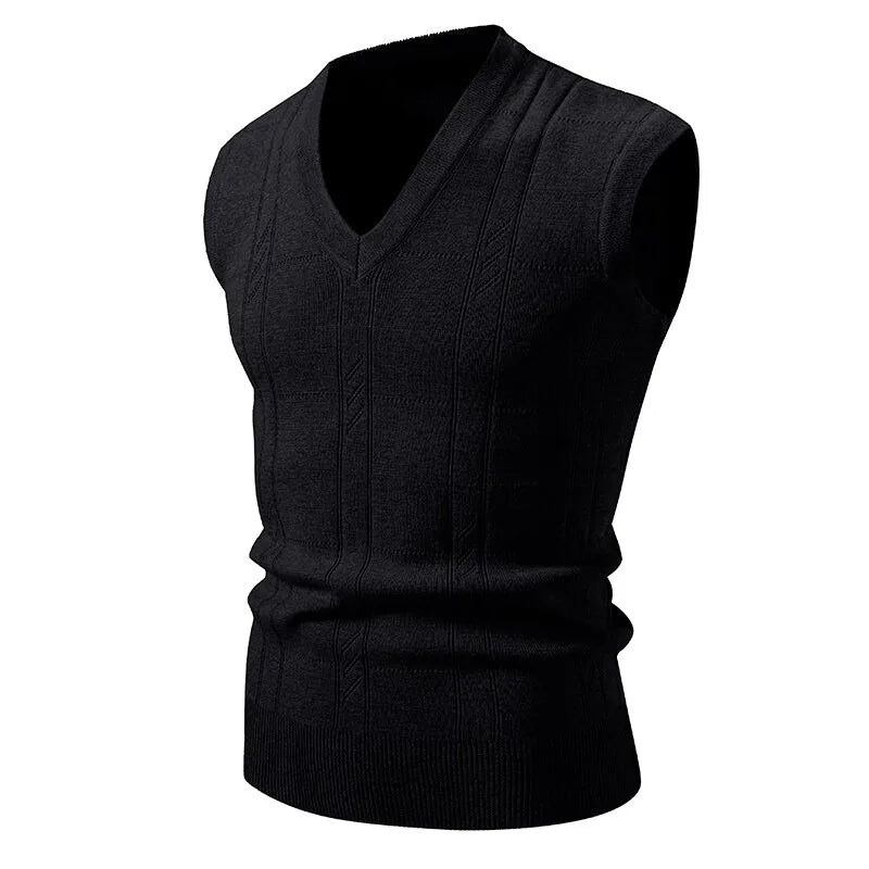 Saint Moritz Windsor sweater vest in navy, featuring a V-neck and ribbed trim, styled for a classic layered look.